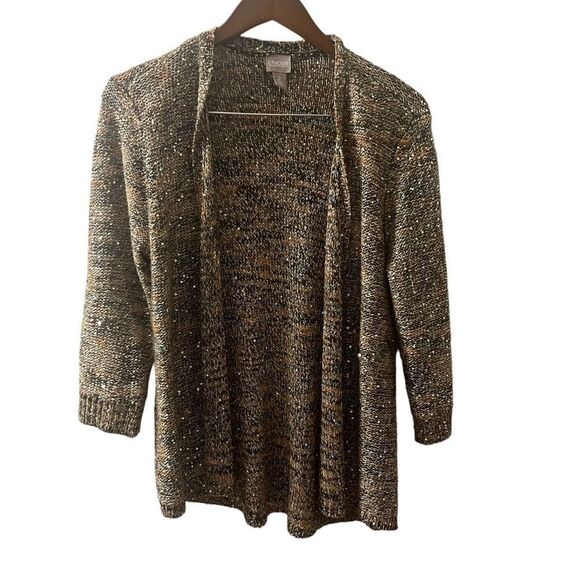 Chico’s Sequin Marled Open Cardigan Sweater Sz M - Picture 1 of 5